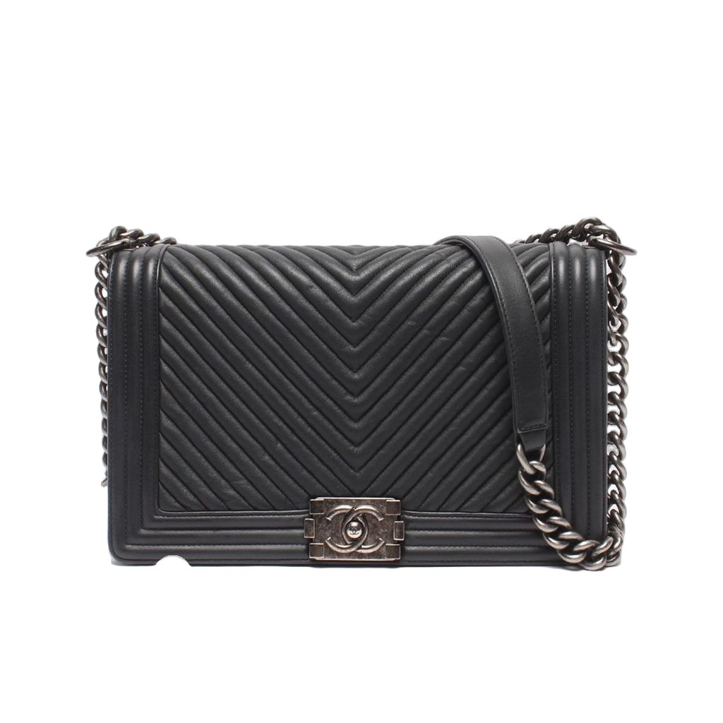 Chanel Chain Shoulder Bag Silver Lambskin Boy Stitch