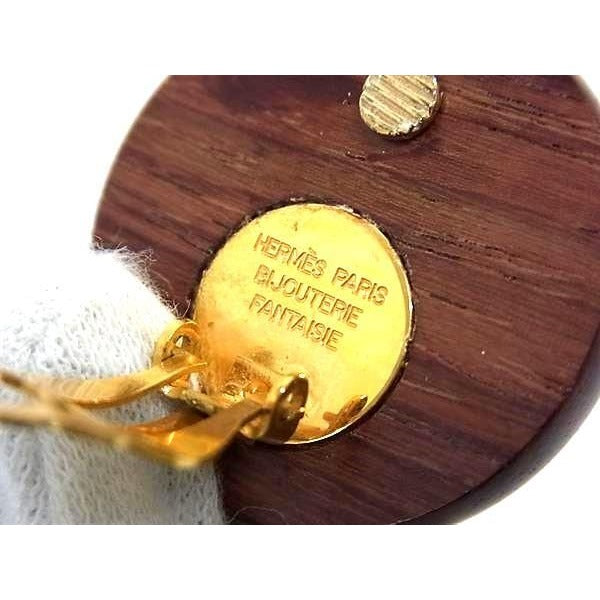 Hermes Earrings Serie Brown Gold Wood Metal — view 2