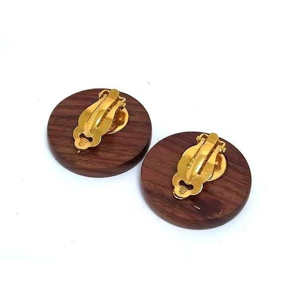 Hermes Earrings Serie Brown Gold Wood Metal — view 3