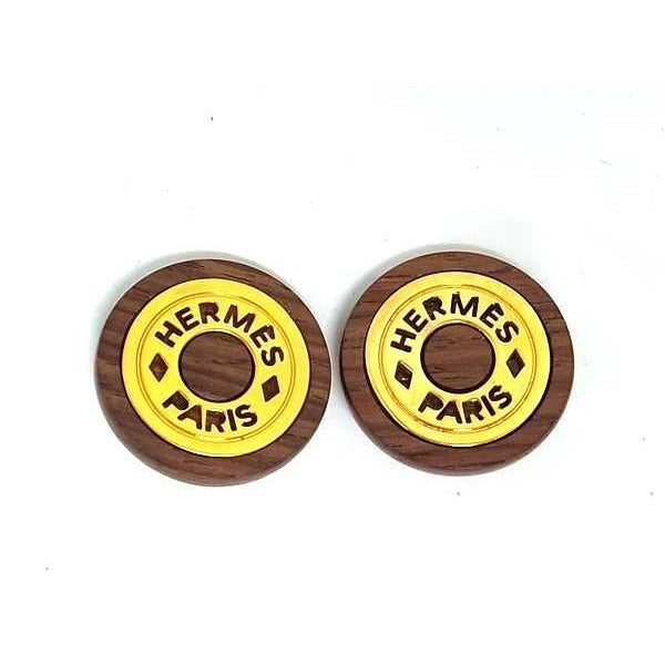 Hermes Earrings Serie Brown Gold Wood Metal