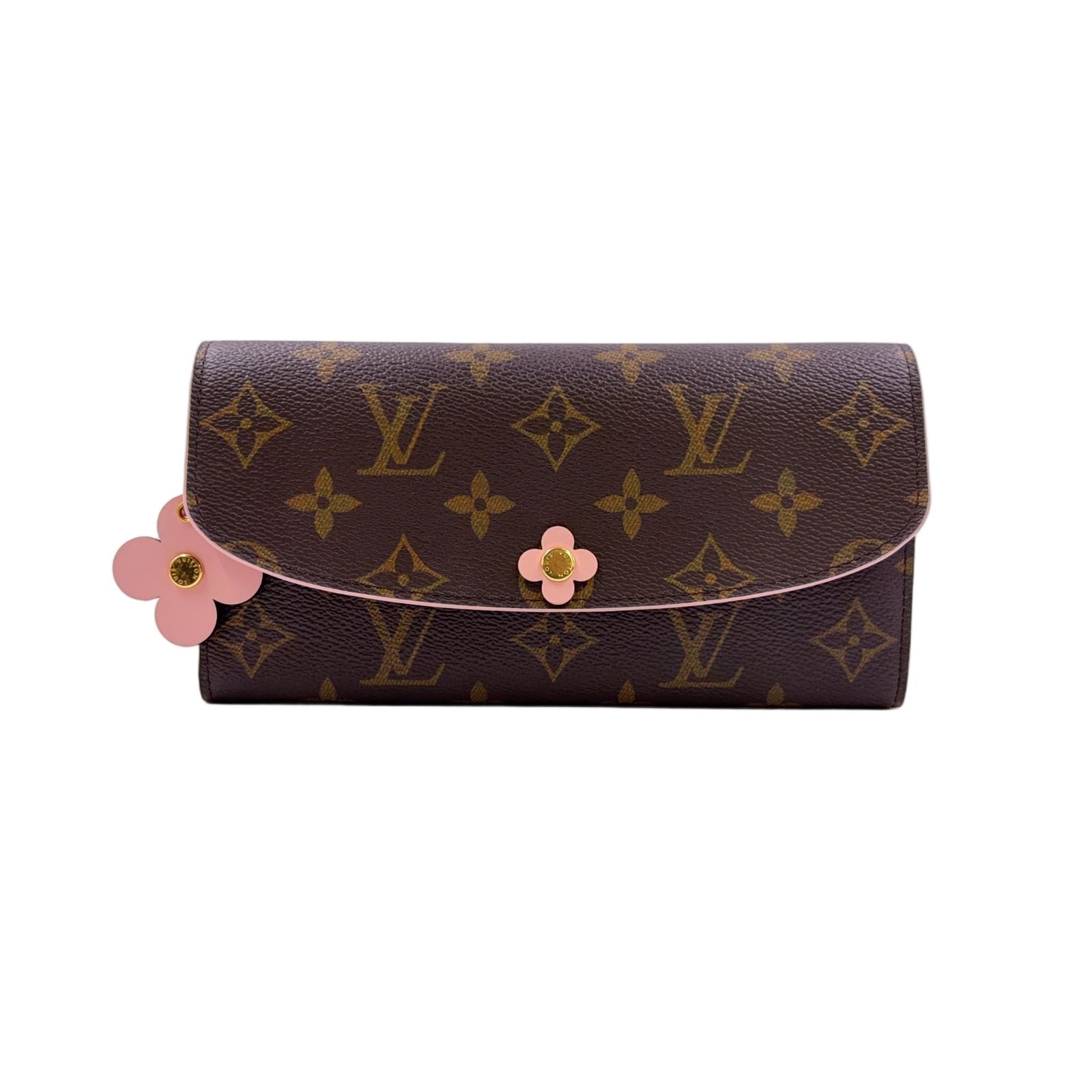Louis Vuitton Portefeuille Emily Monogram Leather Pink Brown Bifold Wallet Gold