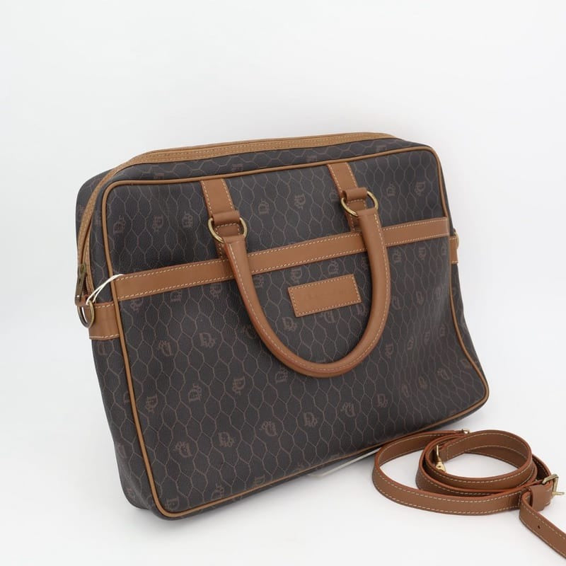 Christian Dior Honeycomb Brown Gold Hardware Business Bag
