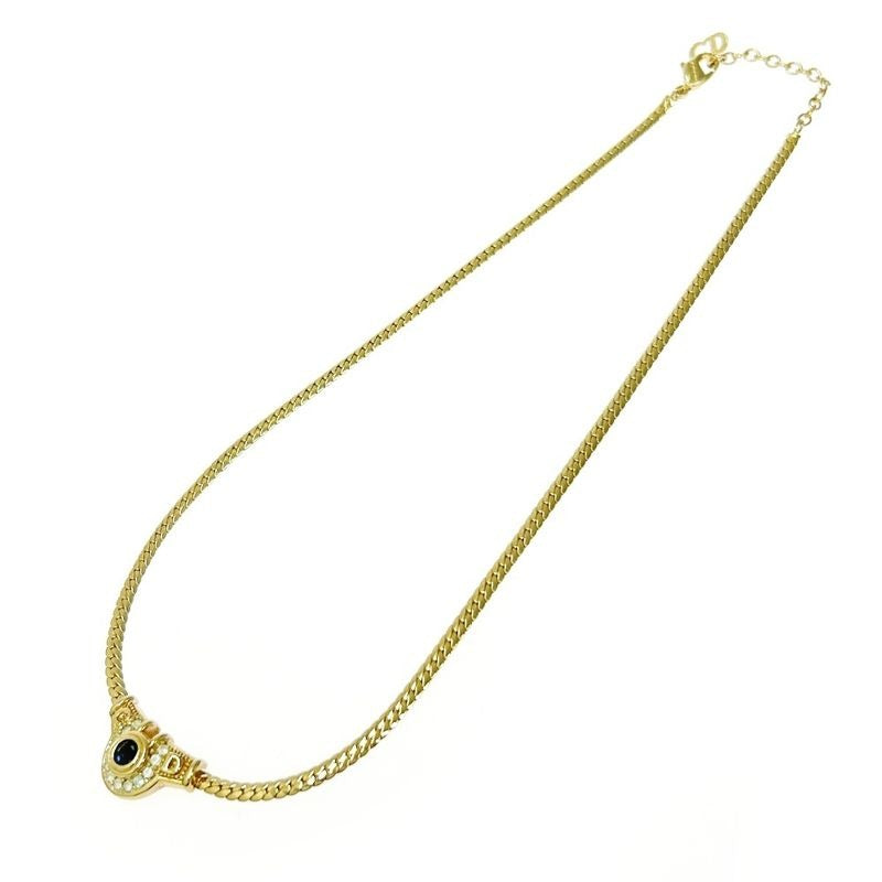 Christian Dior GP Rhinestone Colored Stone CD Logo Necklace Gold Blue