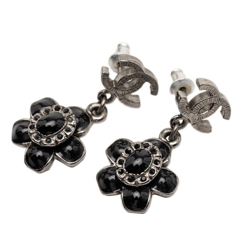 Chanel Coco Mark Black Silver Metal