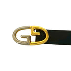 Gucci Vintage GG Logo Buckle Belt Leather Black Gold Silver — view 2