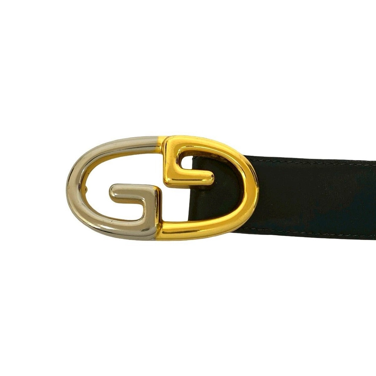 Gucci Vintage GG Logo Buckle Belt Leather Black Gold Silver — view 2
