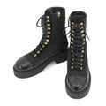 Chanel Short Boots CC Logo Lace Up Nylon Patent 36c Shoes Black