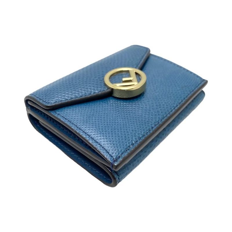 Fendi Trifold Compact Wallet 8 Blue Gold Hardware — view 3