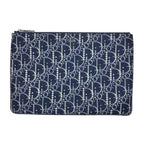 Christian Dior Clutch Bag Second Small Pouch Logo Oblique Nylon Navy