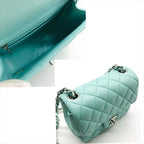 Chanel CC Logo Turnlock Lambskin Mini Quilted Chain Shoulder Bag Blue — view 8