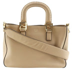 Fendi FF Tote Small 2-Way Shoulder Calf Beige Handbag