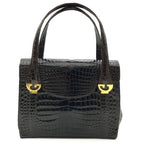 Gucci Croco Logo Vintage Hand Bag Brown