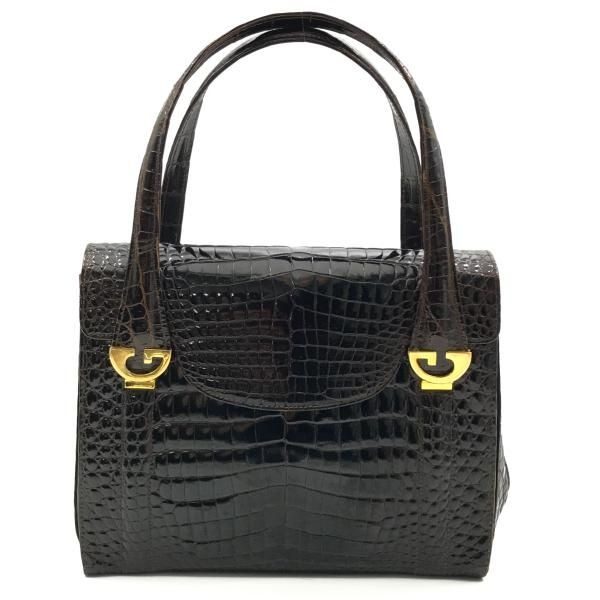 Gucci Croco Logo Vintage Hand Bag Brown