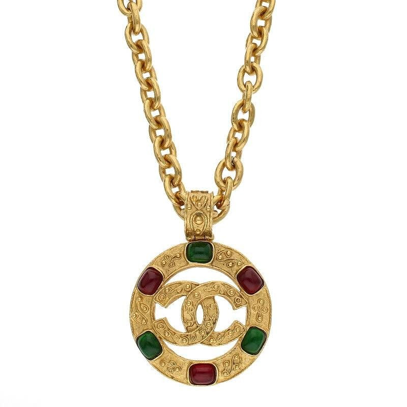 Chanel Coco Mark Gripore Color Stone Necklace