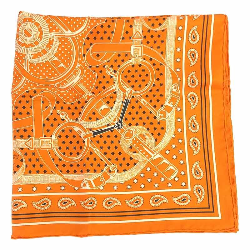 Hermes Carre 55 Apron D'or Golden Spur Silk Scarf Orange — view 2