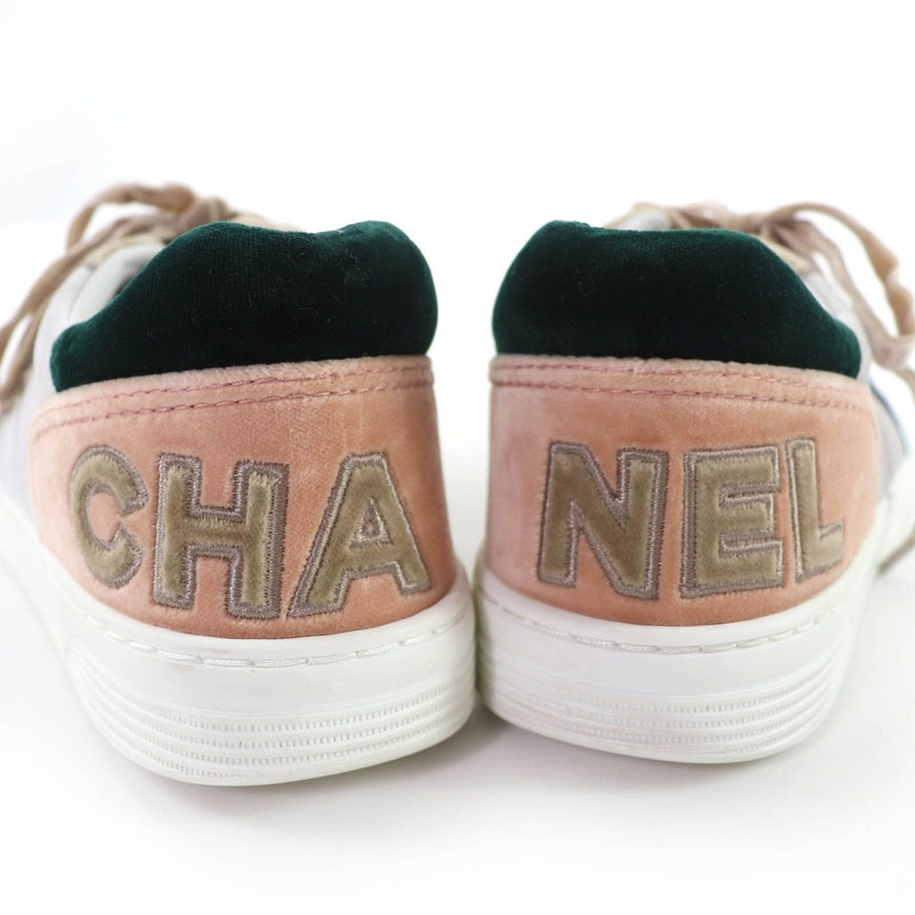 Chanel Logo Lace Up Velvet Leather Low Cut Sneakers Multicolor 37 — view 8