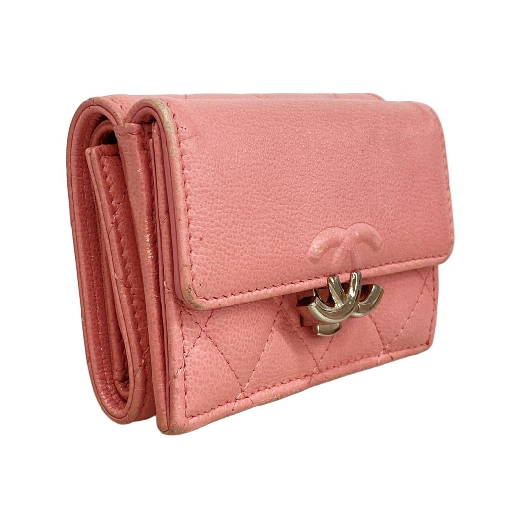 Chanel Trifold Wallet Quilted Half Coco Caviar Leather Pink Silver — view 2