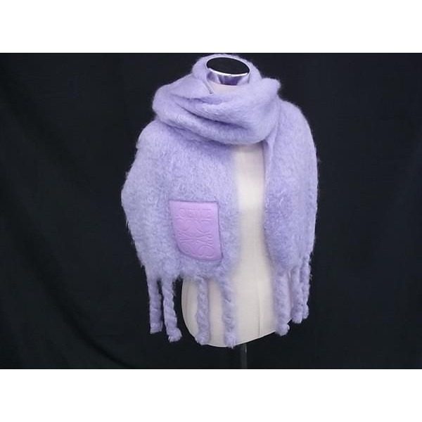 Loewe Anagram Mohair Wool Fringe Scarf Shawl Purple