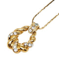 Saint Laurent Logo Open Drop Pendant Necklace Gold Plated Rhinestone