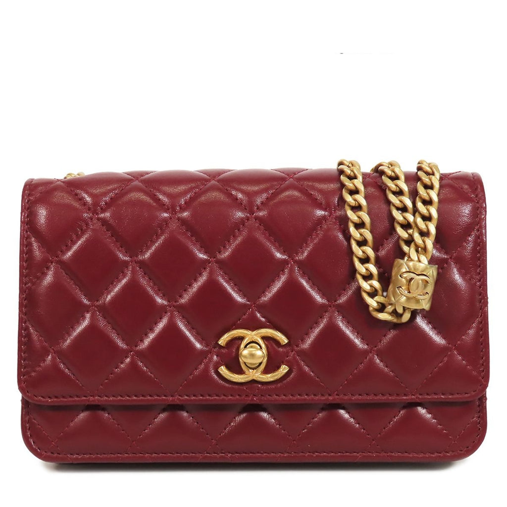 Chanel Chain Wallet Bordeaux Gold Lambskin Quilted Shoulder Bag