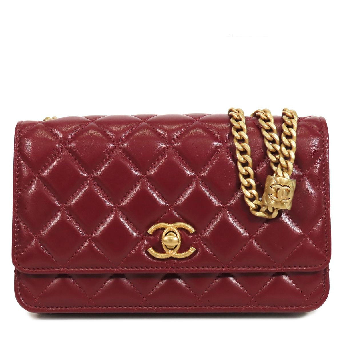 Chanel Chain Wallet Bordeaux Gold Lambskin Quilted Shoulder Bag