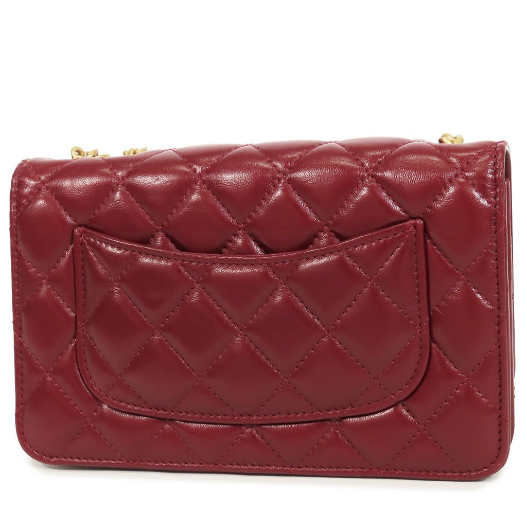 Chanel Chain Wallet Bordeaux Gold Lambskin Quilted Shoulder Bag — view 2