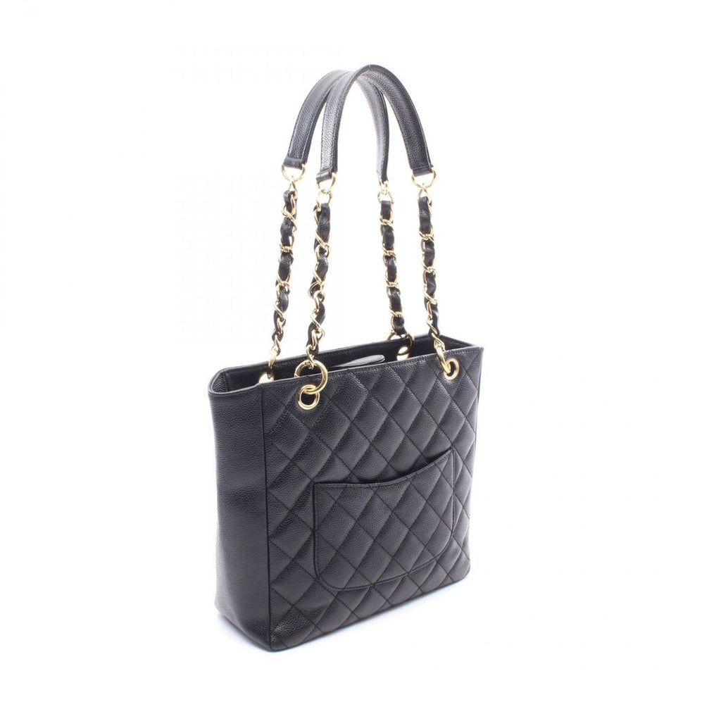 Chanel Tote Quilted Petite Shopping PST Black Leather Chainto — view 2