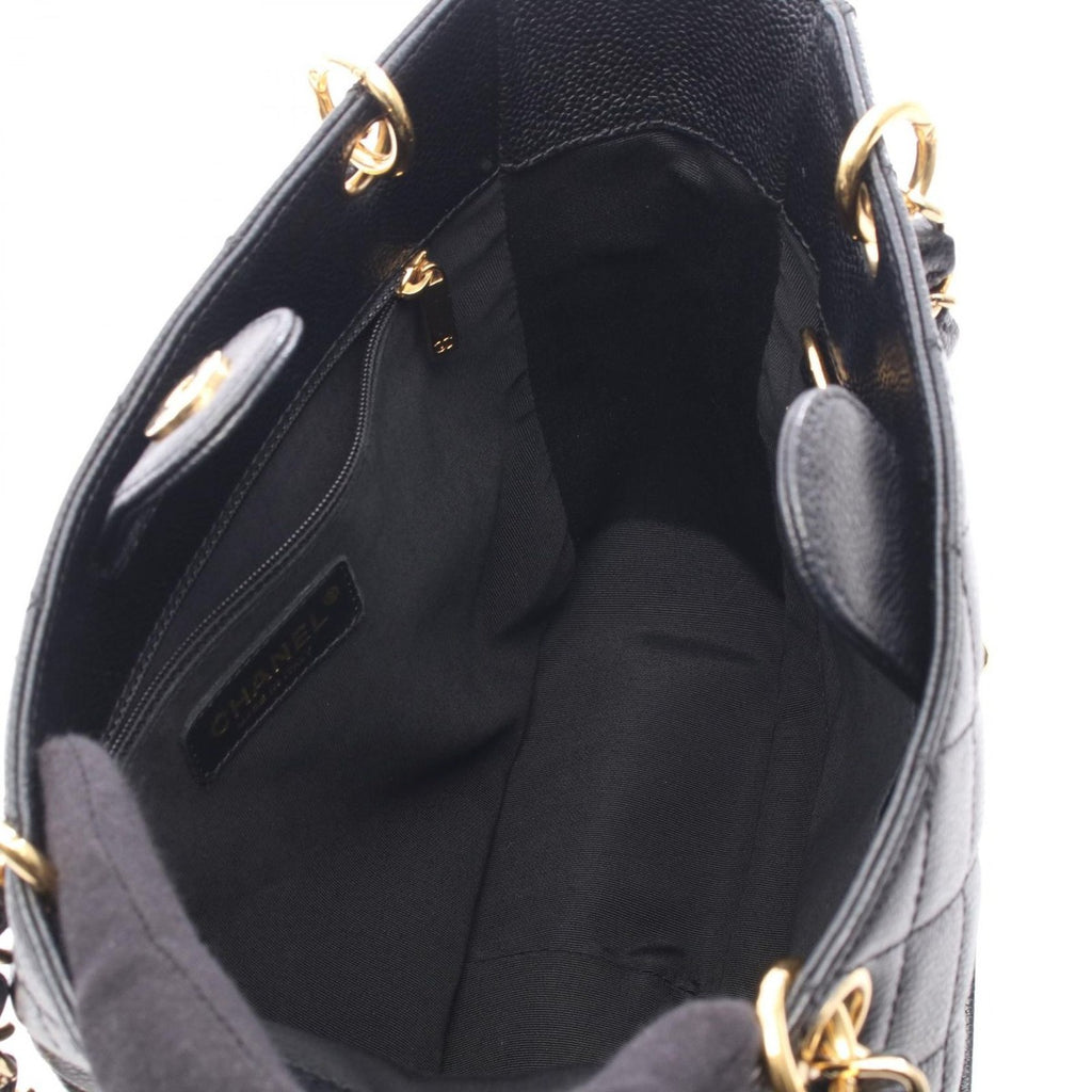 Chanel Tote Quilted Petite Shopping PST Black Leather Chainto — view 3