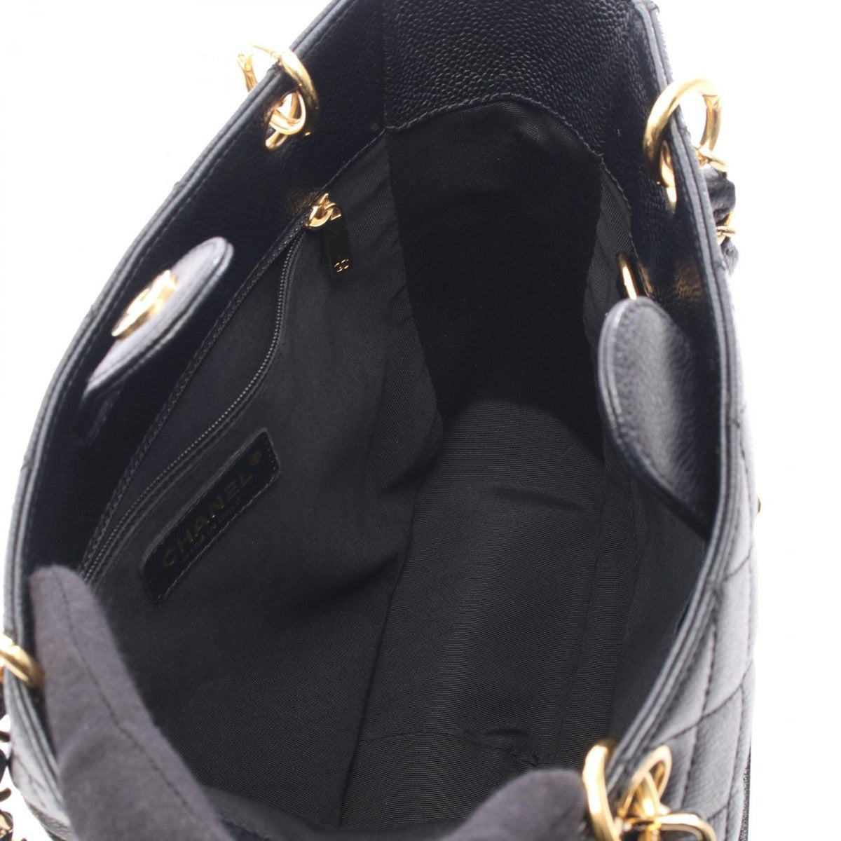 Chanel Tote Quilted Petite Shopping PST Black Leather Chainto — view 3