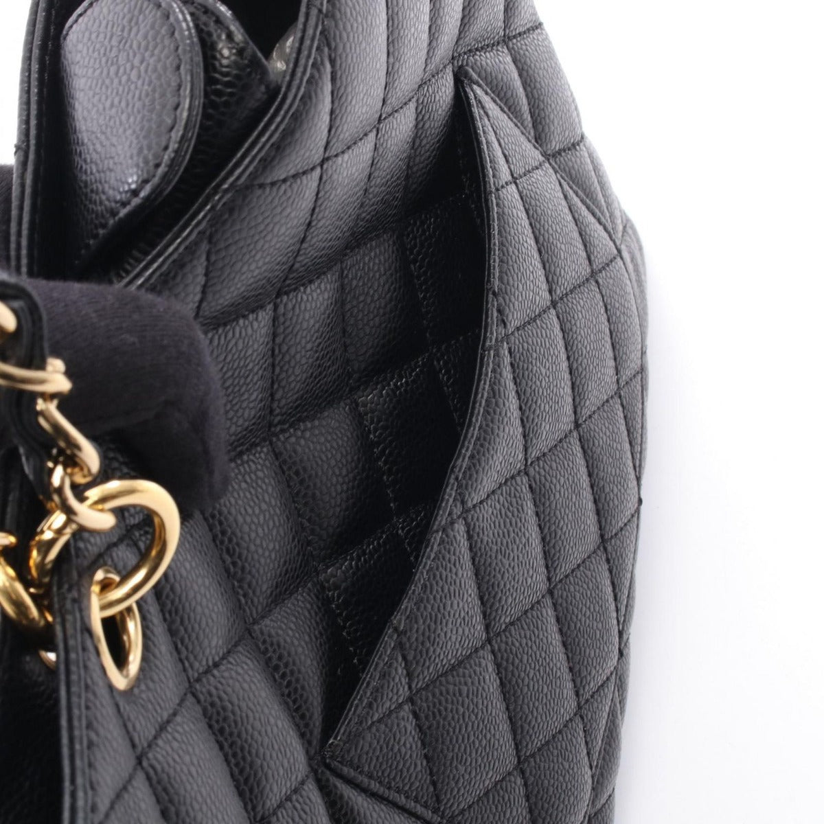 Chanel Tote Quilted Petite Shopping PST Black Leather Chainto — view 6