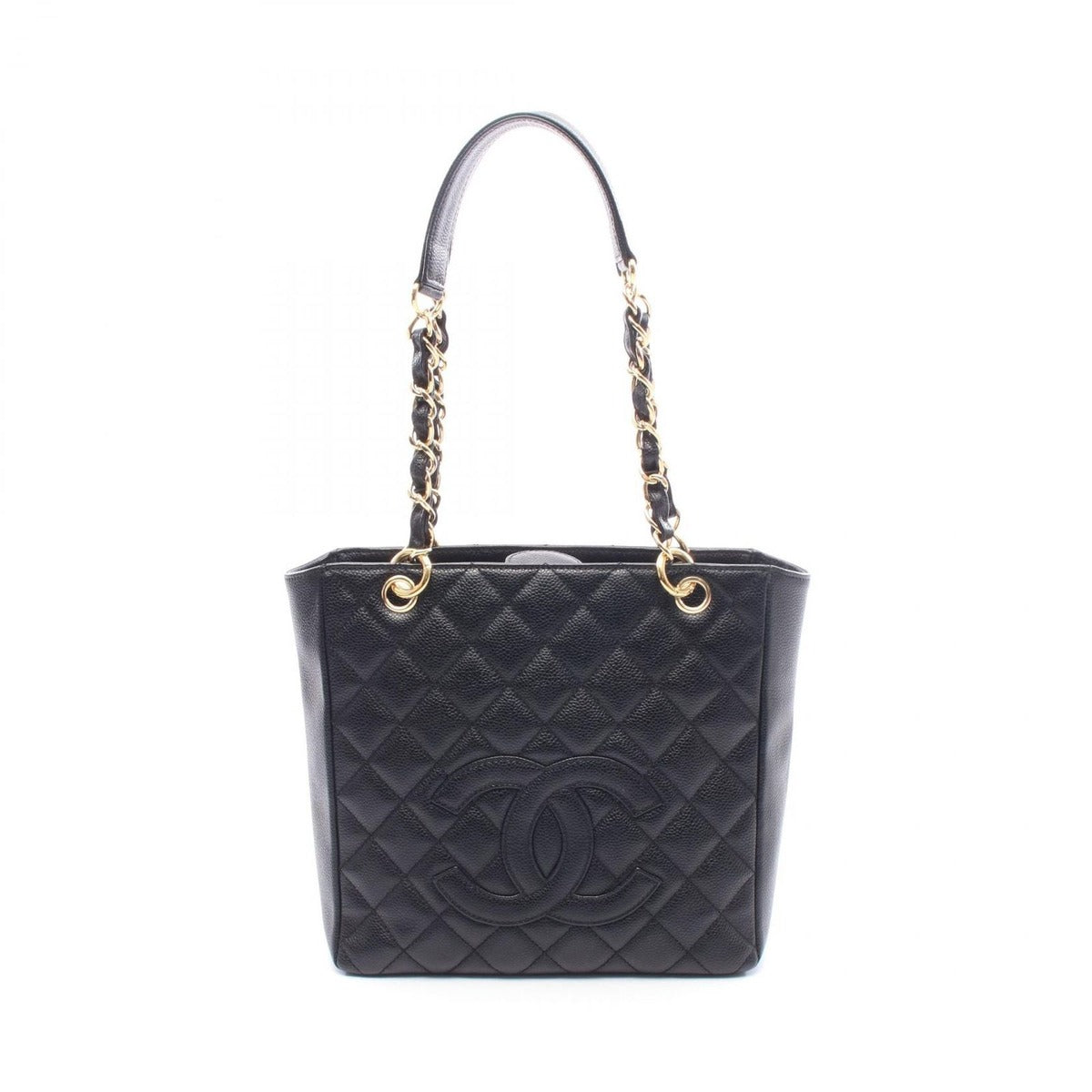 Chanel Tote Quilted Petite Shopping PST Black Leather Chainto