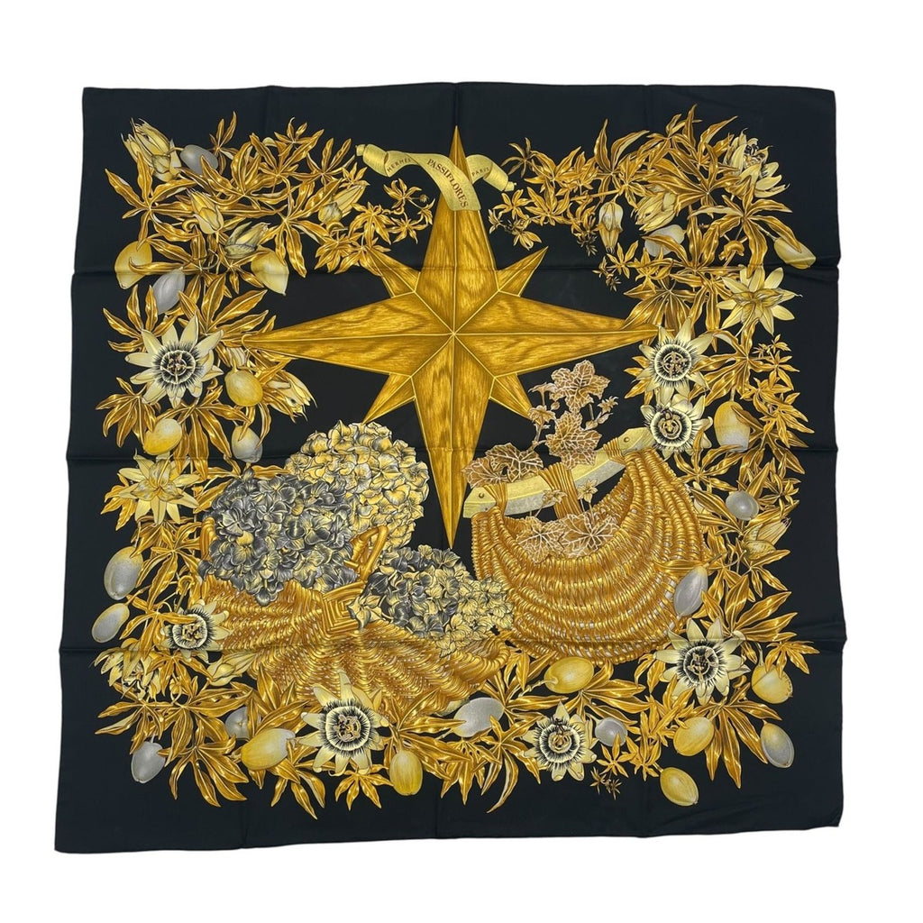 Hermes Carre 90 Passiflores Passion Flower Black 100% Silk Scarf — view 2