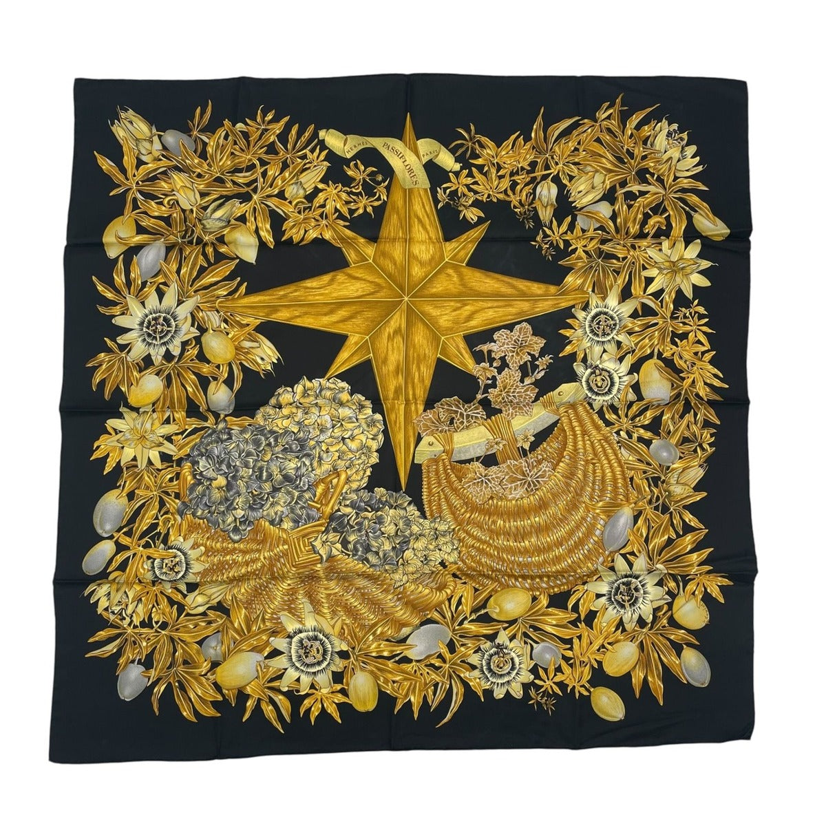 Hermes Carre 90 Passiflores Passion Flower Black 100% Silk Scarf — view 2