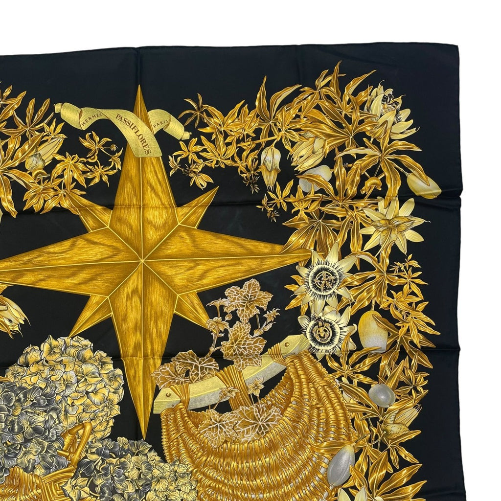 Hermes Carre 90 Passiflores Passion Flower Black 100% Silk Scarf — view 4