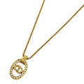 Dior Logo Rhinestone Necklace CD Oval Gold Plated