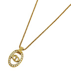 Dior Logo Rhinestone Necklace CD Oval Gold Plated