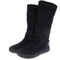 Chanel Quilted Mouton Long Boots Coco Mark Leather 35 Black
