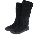 Chanel Quilted Mouton Long Boots Coco Mark Leather 35 Black