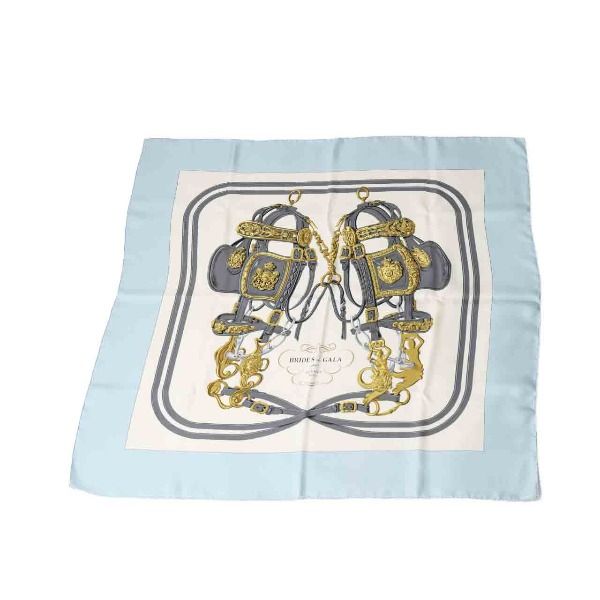 Hermes Carre 90 Brides de Gala Scarf Silk Light Blue