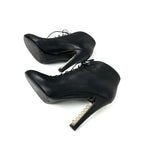 Chanel Boots Short Shoes Leather Black Booties Lace Up Coco Mark Pearl — view 6