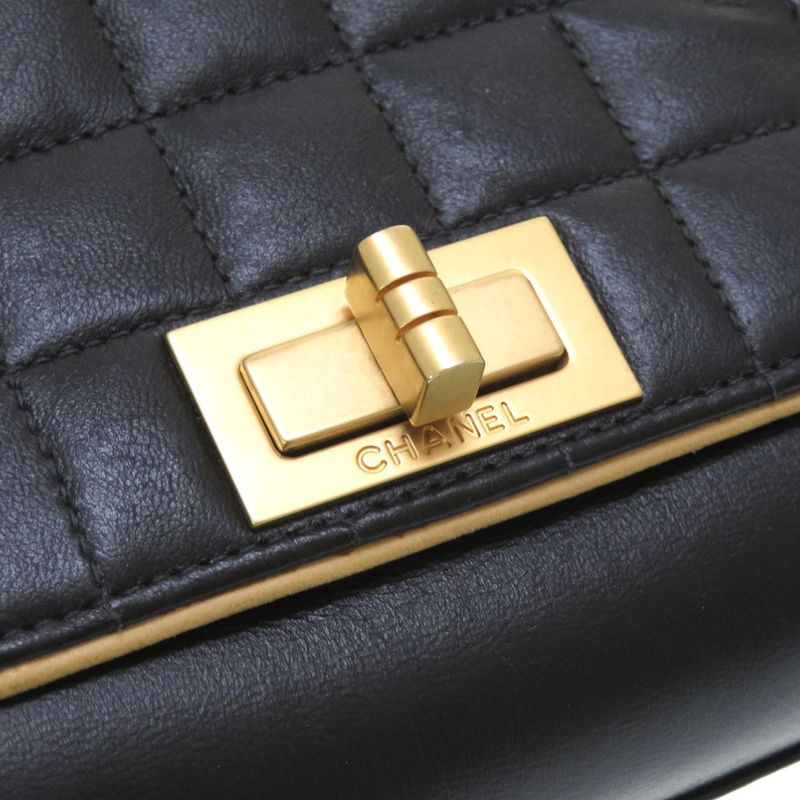 Chanel 255 Chocobar Lambskin Black Gold Hardware Shoulder Bag 0023 — view 6
