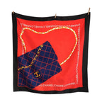 Chanel CC Logo Quilted Pattern Red Navy Black Silk Scarf