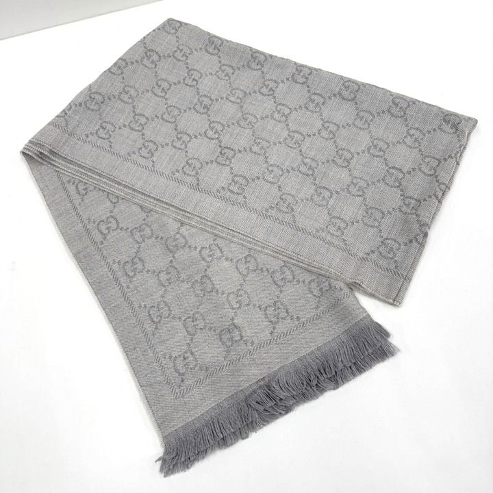 Gucci Shawl GG Pattern Gray Wool 08.338.986
