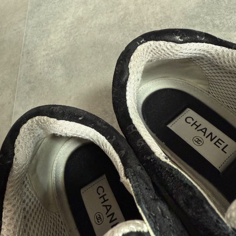 Chanel Coco Mark Sneakers Suede Mesh Logo Black White 38 — view 9