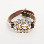 Gucci Double G Leather Rhinestone GP Bracelet
