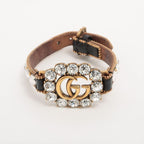 Gucci Double G Leather Rhinestone GP Bracelet — view 5