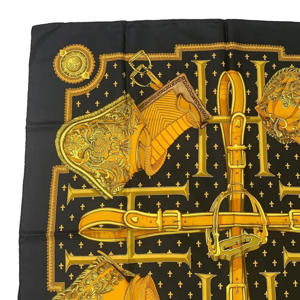 Hermes Carre 90 Selles a Housse Cover Scarf Silk Black — view 2