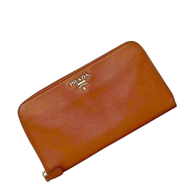 Prada Round Zipper Long Wallet Orange 1 Ml506 Saffiano