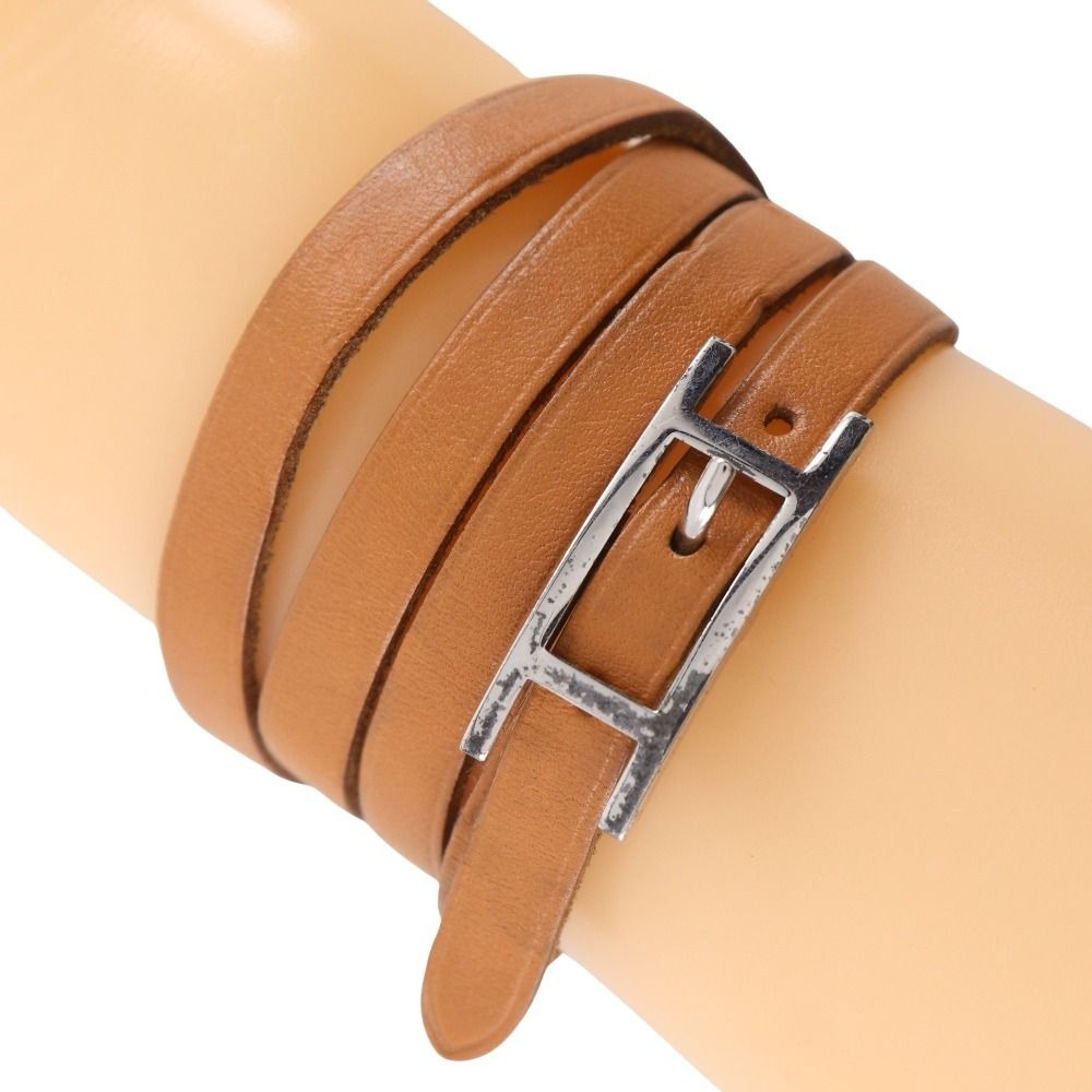 Hermes Choker Leather Brown Silver Bracelet