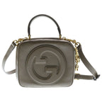 Gucci Blondie Top Handle Shoulder Bag Brown Beige Leather Gold